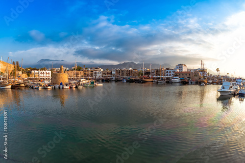 Scenic view of historic harbor and the old town in Kyrenia (Girne). Cyprus © kirill_makarov