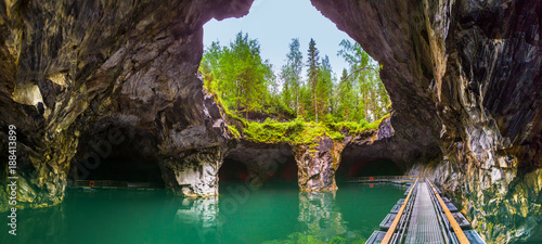The cave is filled with water. The Republic of Karelia. Village of Ruskeala. The nature of Karelia. Journey through Russia. Marble canyon. photo