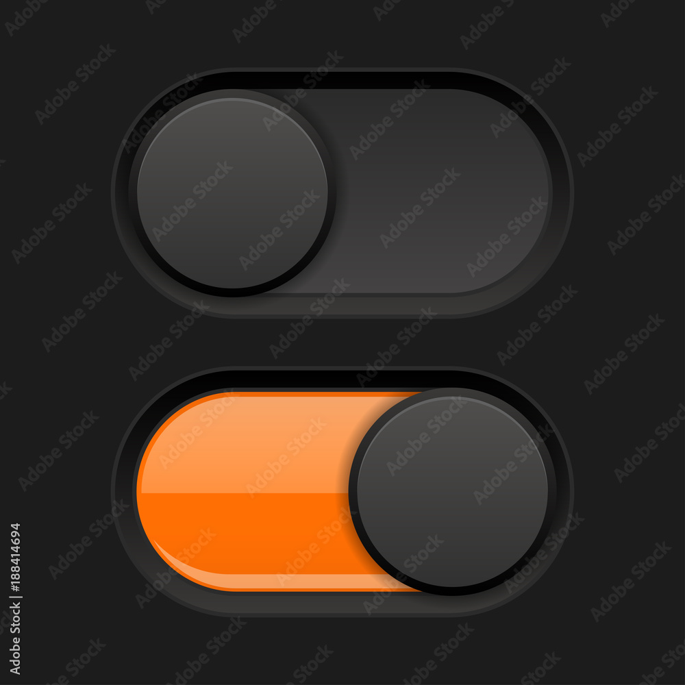 On and Off icons. Black toggle switch interface buttons On and Off icons. Black toggle switch interface buttons