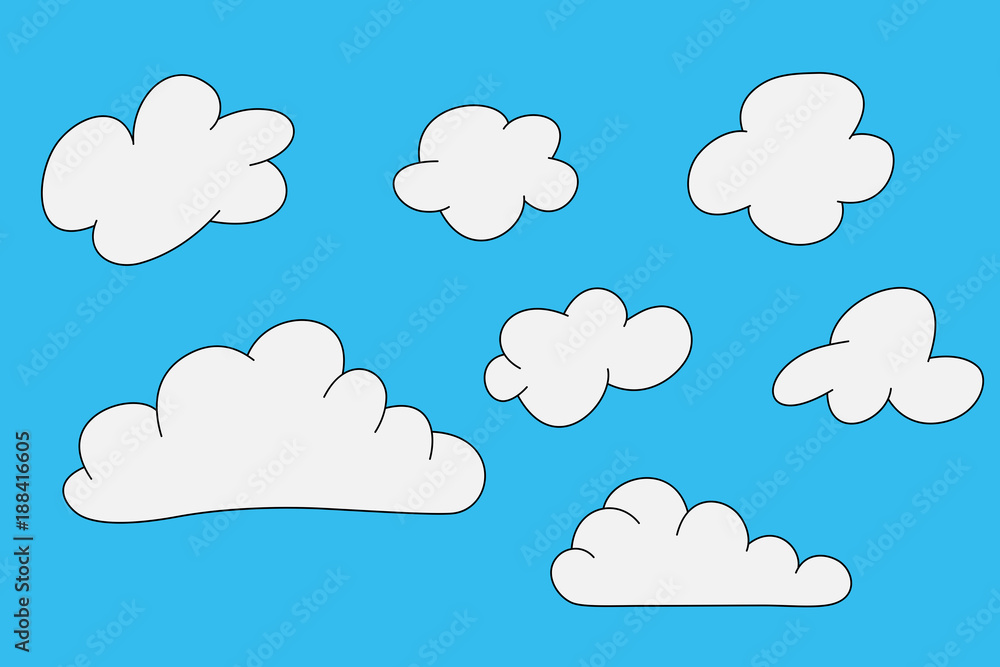 Drawing of fluffy cartoon clouds, vector illustration. Drawing of fluffy cartoon clouds, vector illustration.