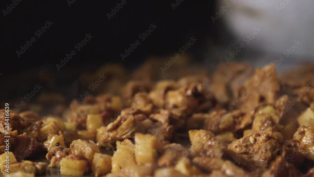 Close up, pineapple mixed with pork Close up, pineapple mixed with pork