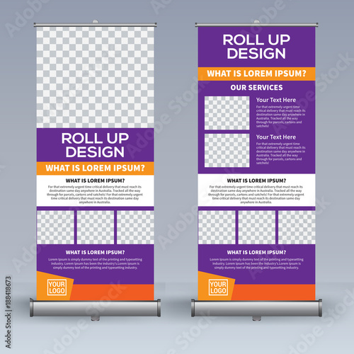 Roll up banner design template, vertical, abstract background, pull up design, modern x-banner, rectangle size. 