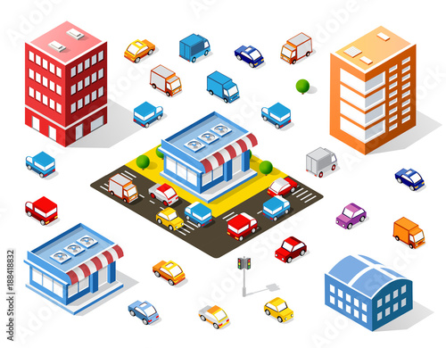 Isometric colorful 3d shop