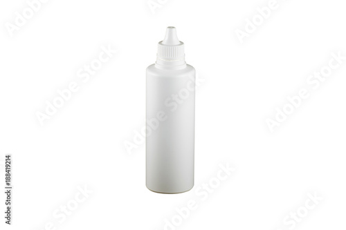 White plastic lens solution bottle.