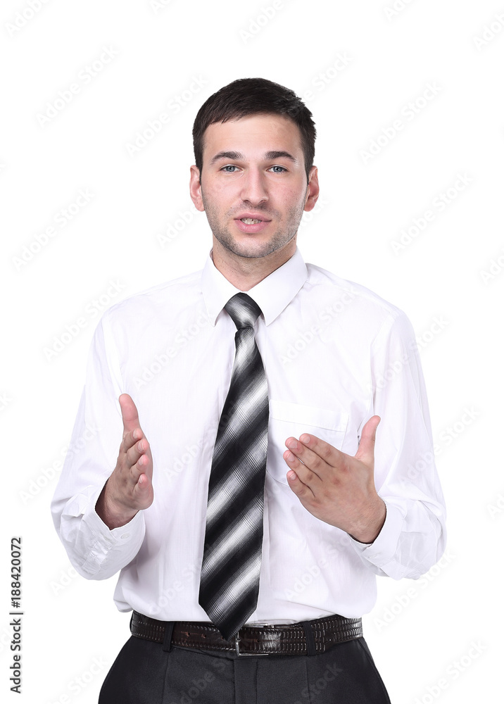 Portrait of a handsome businessman gesturing isolated on white. Portrait of a handsome businessman gesturing isolated on white.