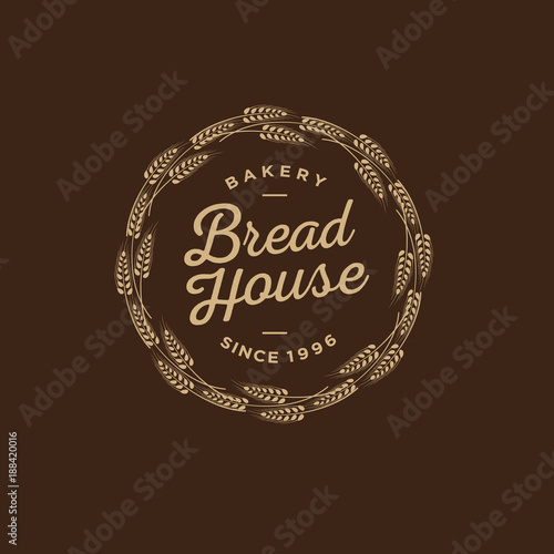 Bakery logo. Bread Shop emblem. Letters in a wreath of spikelet.