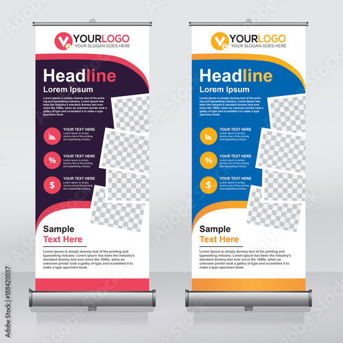 Roll up banner design template, vertical, abstract background, pull up design, modern x-banner, rectangle size. 