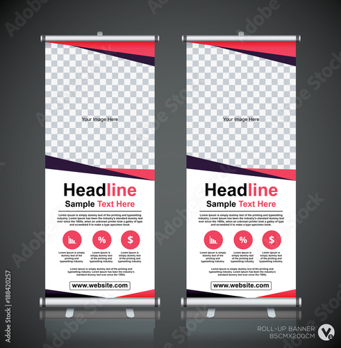 Roll up banner design template, vertical, abstract background, pull up design, modern x-banner, rectangle size. 
