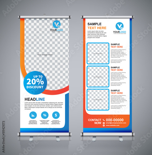 Roll up banner design template, vertical, abstract background, pull up design, modern x-banner, rectangle size. 