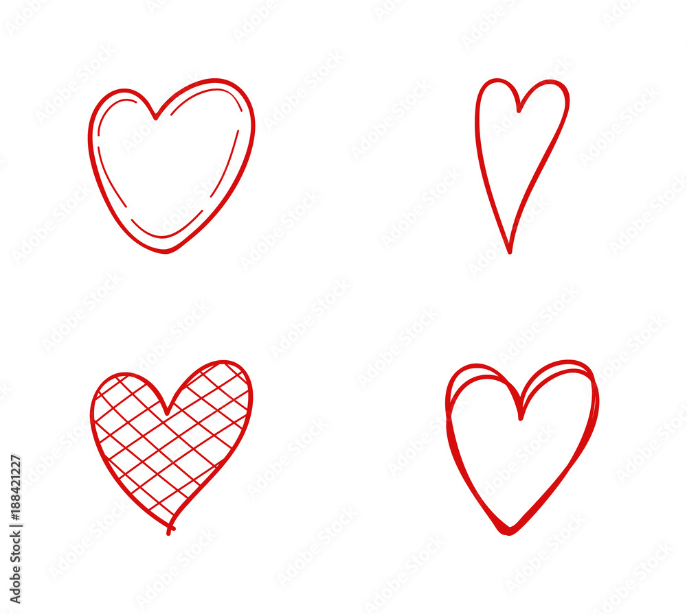 Cute hand drawn hearts - collection. Vector.