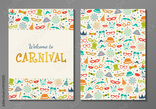 Design of card for Carnival Party - two sided invitation. Vector.