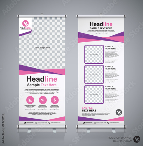 Roll up banner design template, vertical, abstract background, pull up design, modern x-banner, rectangle size. 