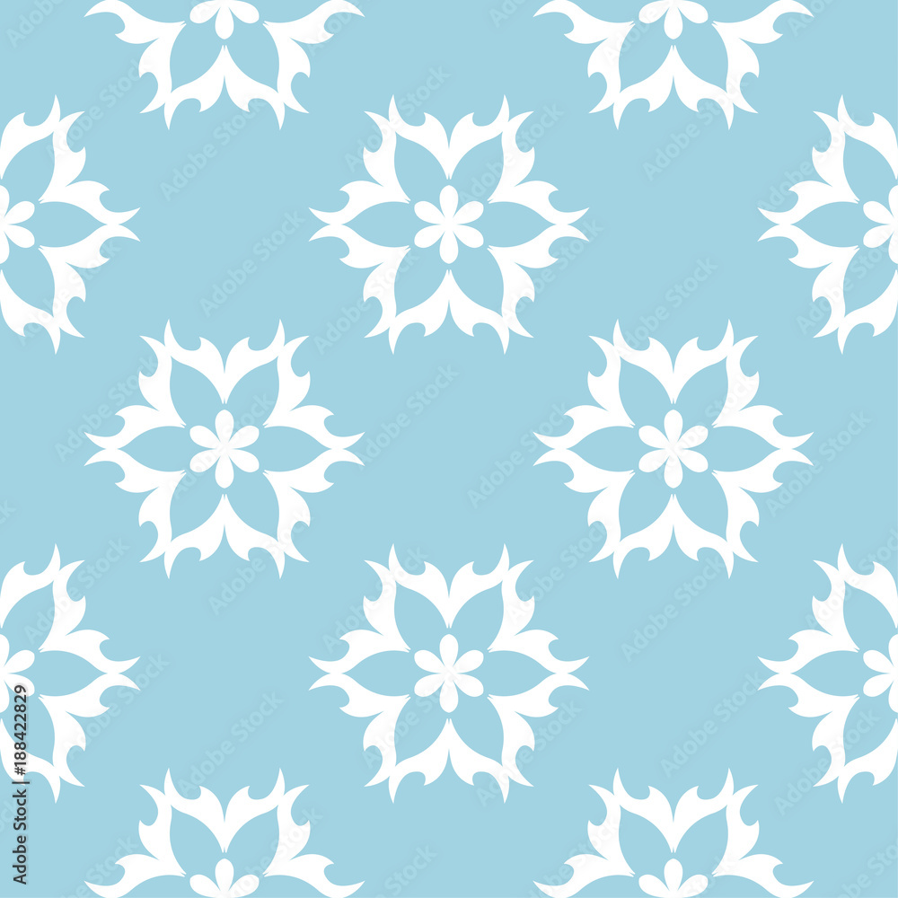 White flowers on blue background. Ornamental seamless pattern White flowers on blue background. Ornamental seamless pattern