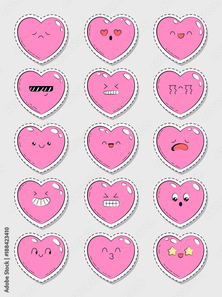 Set of icons with different emotions heart. Collection of emoticons for site, info graphics, video, animation, websites, mails, newsletters, reports, comics. Doodle illustration. Hand drawn heart Set of icons with different emotions heart. Collection of emoticons for site, info graphics, video, animation, websites, mails, newsletters, reports, comics. Doodle illustration. Hand drawn heart