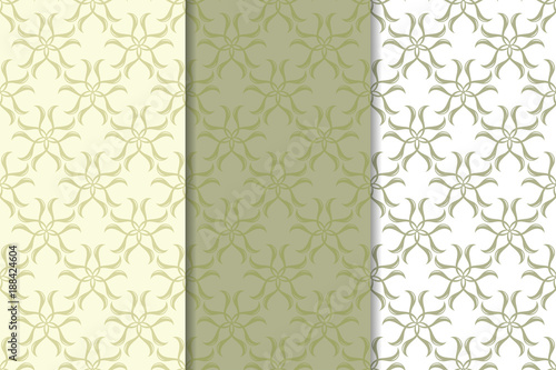 Set of  olive green floral backgrounds. Seamless patterns