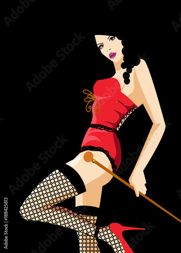 Cabaret dancer in a red . Retro vector poster