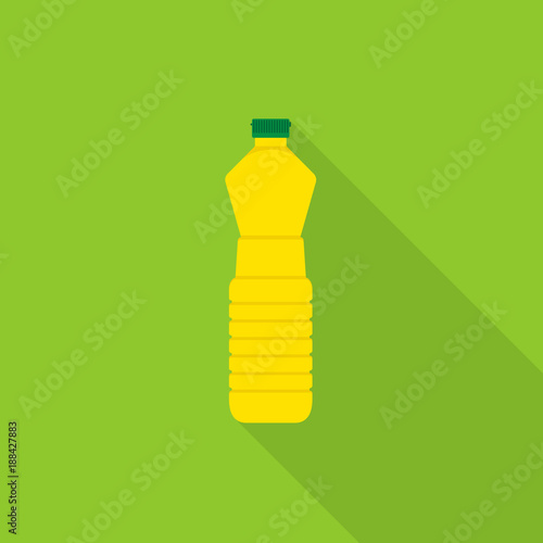 Bottle of vegetable oil icon with long shadow on green background, flat design style