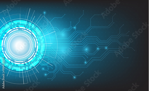 Vector circle technology with circuit board on blue color background.