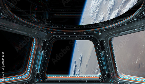 Fototapeta Naklejka Na Ścianę i Meble -  View of planet Earth from a space station window 3D rendering elements of this image furnished by NASA
