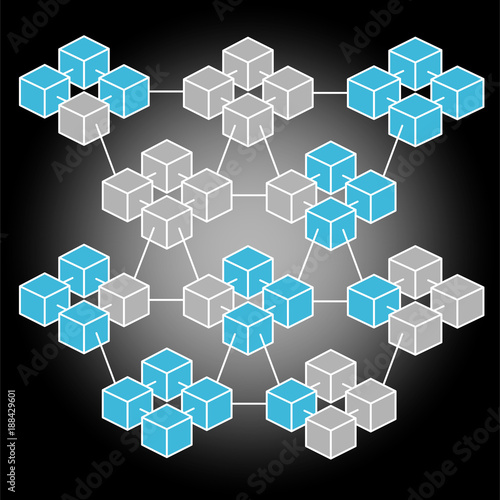 Isometric block chain vector. Networking block chain concept. Vector illustration.