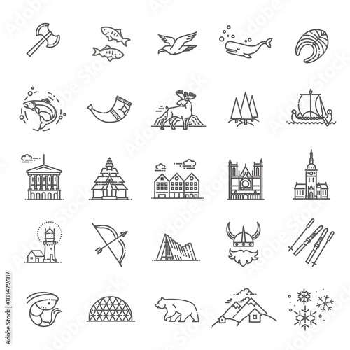 City sights vector icons. Norway landmark.
