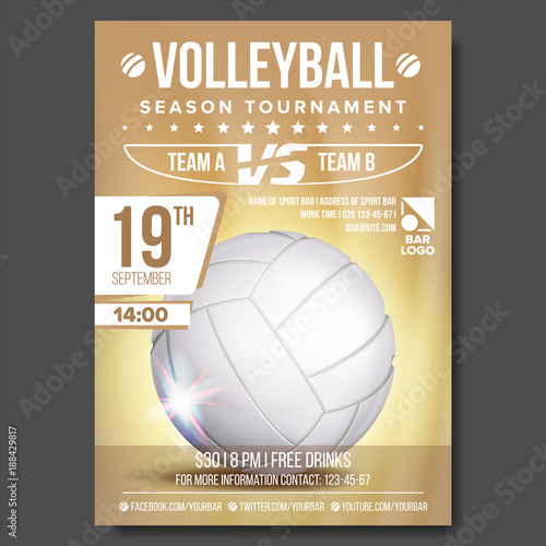 Volleyball Poster Vector. Banner Advertising. Sand Beach. Sport Event Announcement. A4 Size. Game, League Design. Championship Label Illustration