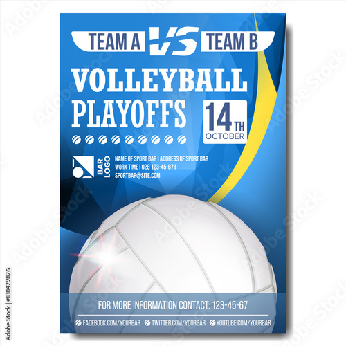 Volleyball Poster Vector. Design For Sport Bar Promotion. Volleyball Ball. Modern Tournament. Championship Label A4 Size. Game Illustration