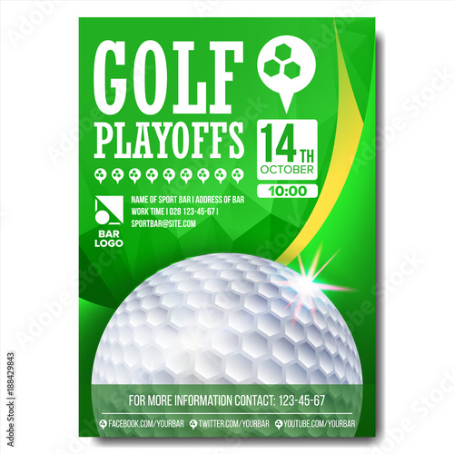 Golf Poster Vector. Design For Sport Bar Promotion. Golf Ball. Modern Tournament. A4 Size. Championship Golf League Flyer Template. Game Illustration