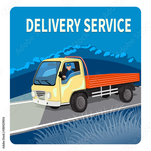 City truck with driver at night