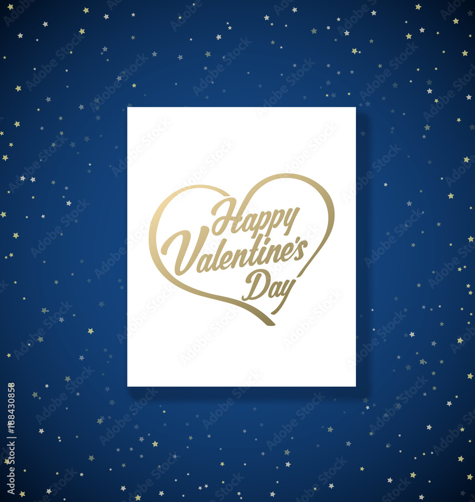 Valentine's background with stars and golden heart with Happy Valentine's Day.