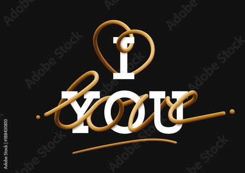I love you creative gold lettering Glossy blended letters. 3D bubble font. interlaced text.