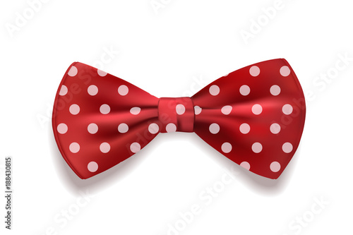 Red bow tie polka dots isolated on white background. Vector illustration.