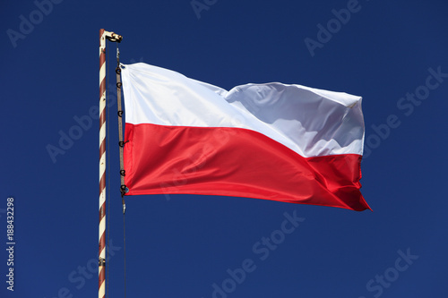 Poland, Masuria region, Wizna – 2009/05/05: Flag of Poland on Stregowa Hill Monument of the Wizna defense battle from September 1939