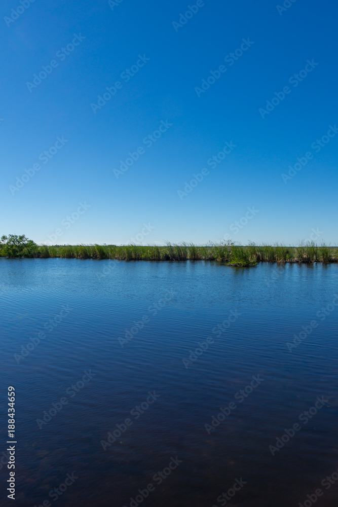 USA, Florida, Everglades river landscape with green sawgrass area behind