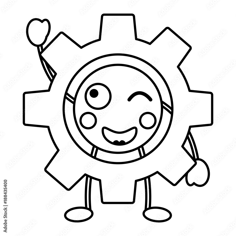 gear machinery piece cute kawaii cartoon vector illustration outline design gear machinery piece cute kawaii cartoon vector illustration outline design