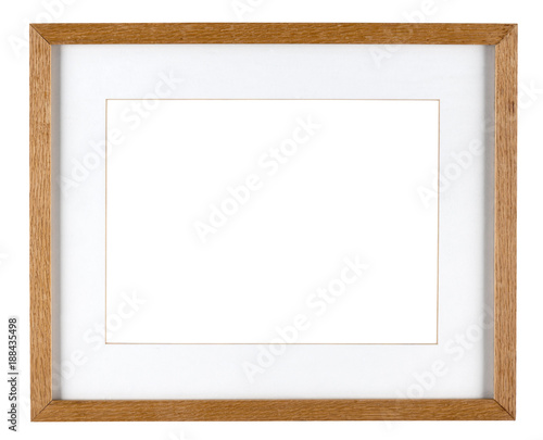 Foto Empty picture frame isolated on white in oak wood