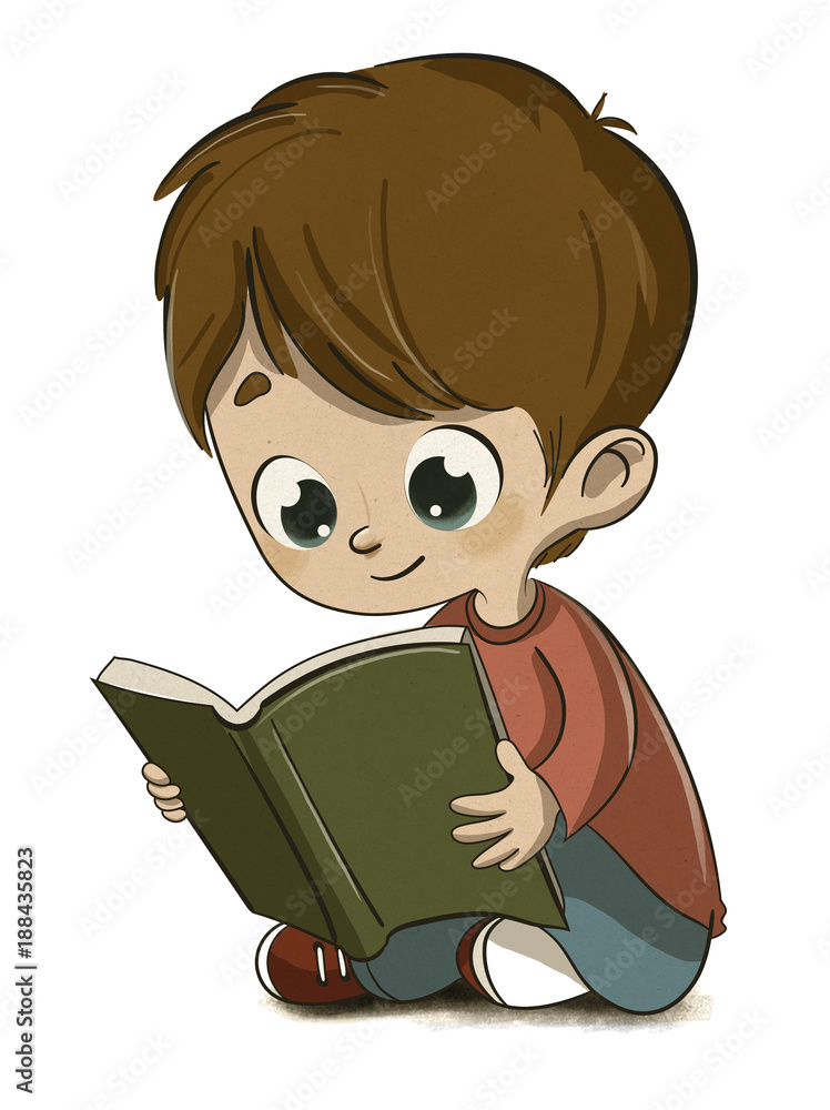 Niño Leyendo Un Libro Sentado En El Suelo Stock イラスト Adobe Stock