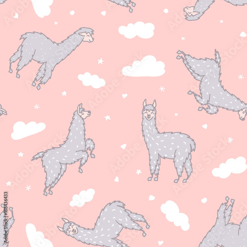 Vector seamless pattern with lama dream