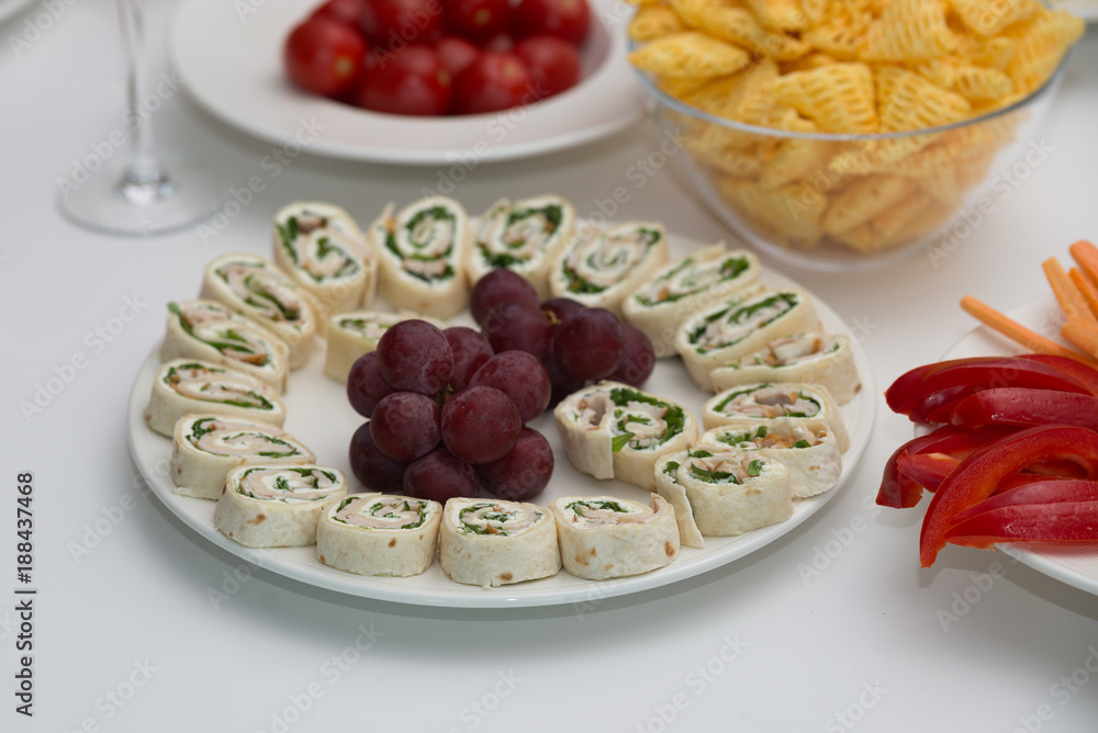 Tortilla with cream cheese, smoked turkey and herbs.
