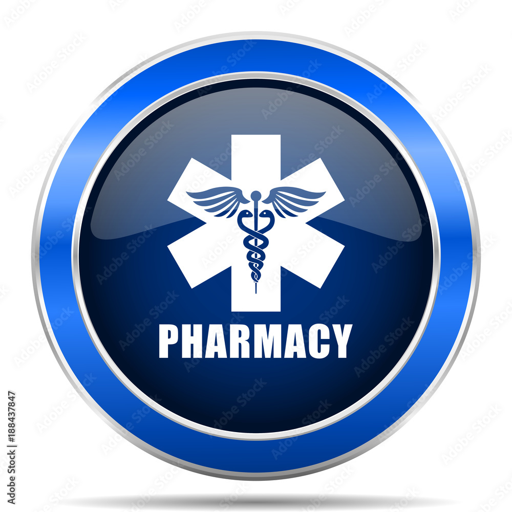 Pharmacy vector icon. Modern design blue silver metallic glossy web and mobile applications button in eps 10 Pharmacy vector icon. Modern design blue silver metallic glossy web and mobile applications button in eps 10