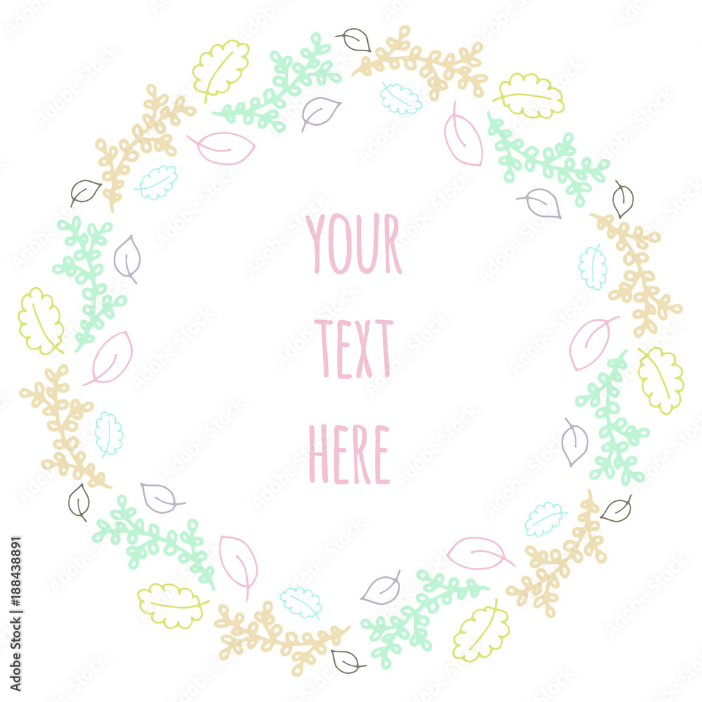 Hand drawn vector decorative frame for your design. Leaves elements.