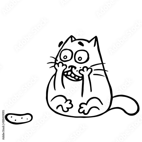 Cat is shocked by the cucumber. Isolated vector illustration