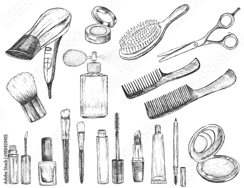 Beauty store with make up artist and hairdressing objects
