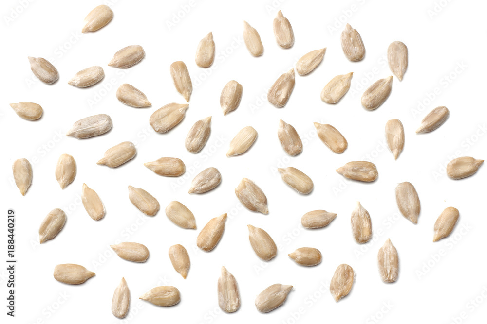 Sunflower seeds isolated on white background top view Sunflower seeds isolated on white background top view