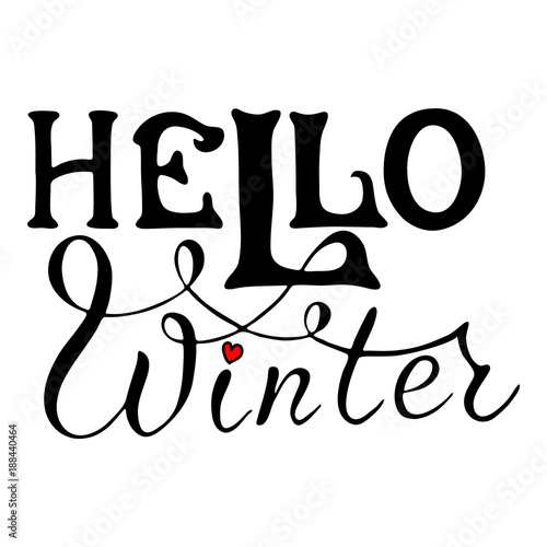 Hello winter hand lettering. Handmade vector calligraphy collect