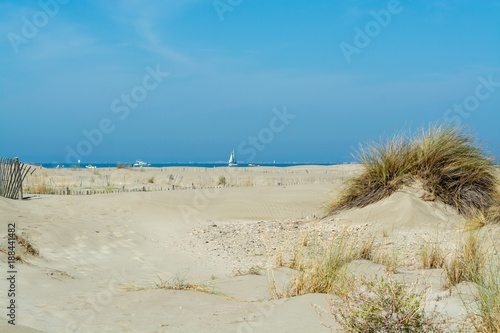 Nice white sand beach at Le Grau du Roi, France's Languedoc coast, is known as Plage de l'Espiguette near Port Camargue