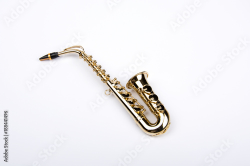 Saxophone view from top on a white background