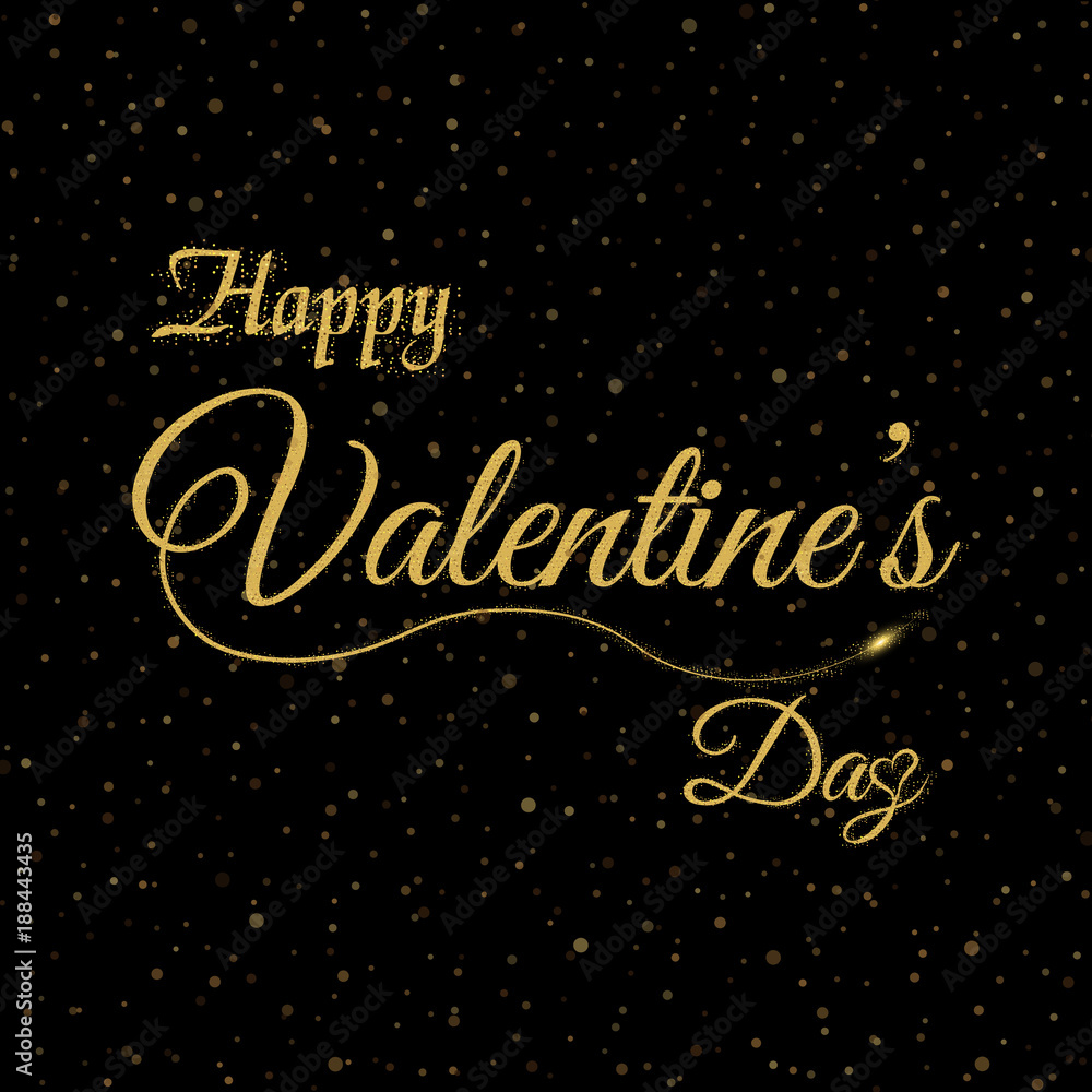 Valentine's greeting card with gold text Happy Valentine's day. Vector