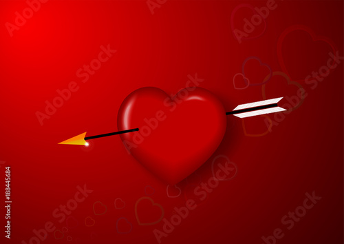 eps 10 vector happy Valentine's Day illustration. 3d red heart pierced with arrow isolated on red background. Happy holiday greeting background. Graphic design element mock-up. Template for web, print