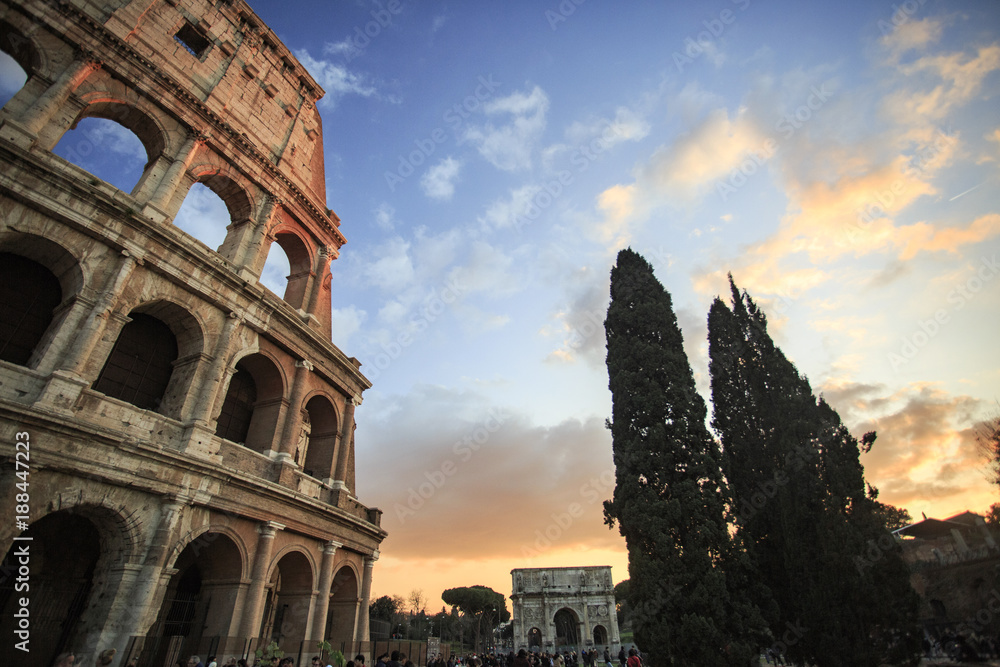 Rome: the Colosseum at sunset.   
